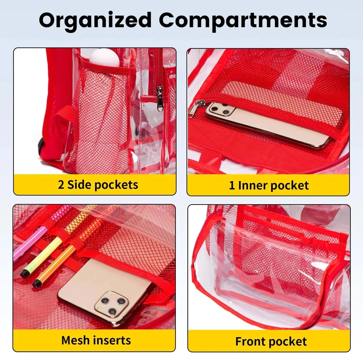 Vorspack Clear Backpack Heavy Duty - PVC Transparent Backpack Large Clear Book Bag for College Work Red Anti Spier