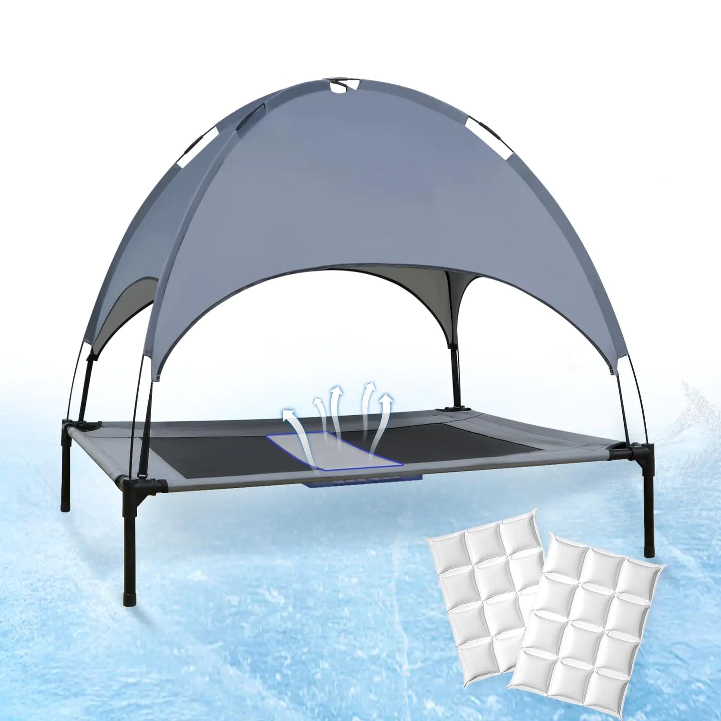 Yungaspy Elevated Dog Bed with Ice Pack 48 Extra Large Outdoor Dog Bed with Canopy Outside Dog Cot Bed with Shade Portable Cooling Raised Dog Bed Washable Dog Hammock Bed for Camping & Outdoor