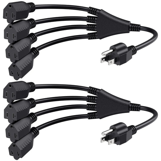 Cable Matters [UL Listed] 2-Pack 4 Outlet Power Splitter Cord (Power Cord Splitter) 1.5 Feet Anti Spier