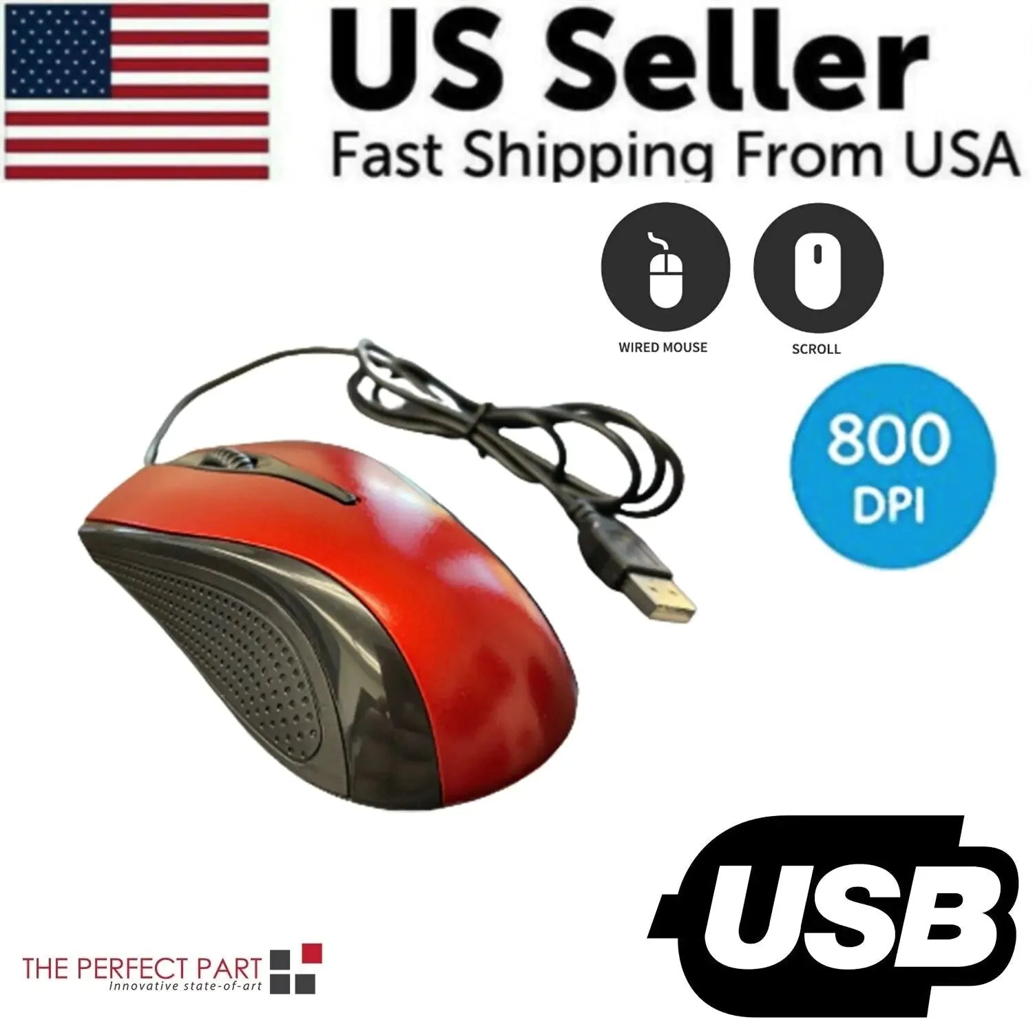 USB 2.0 Optical Wired Scroll Wheel Mouse For PC Laptop Notebook Desktop Red Mice Anti Spier