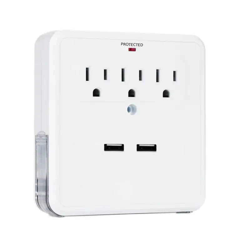 NEW! Classic Combo Wall Adapter W/3 AC Outlets W/Surge Protection And Dual USB Ports To Charge Your Gadgets Anti Spier