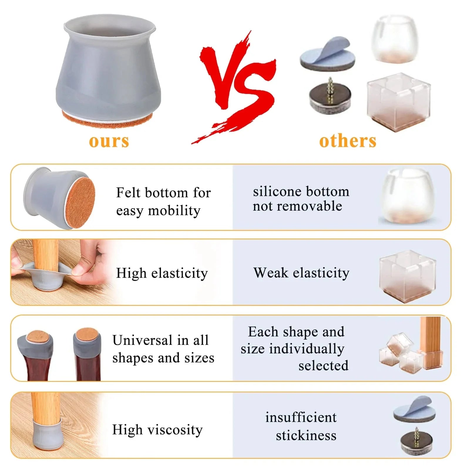 16pcs Silicone Furniture Leg Protectors: Floor Protection & Anti-slip Pads Anti Spier