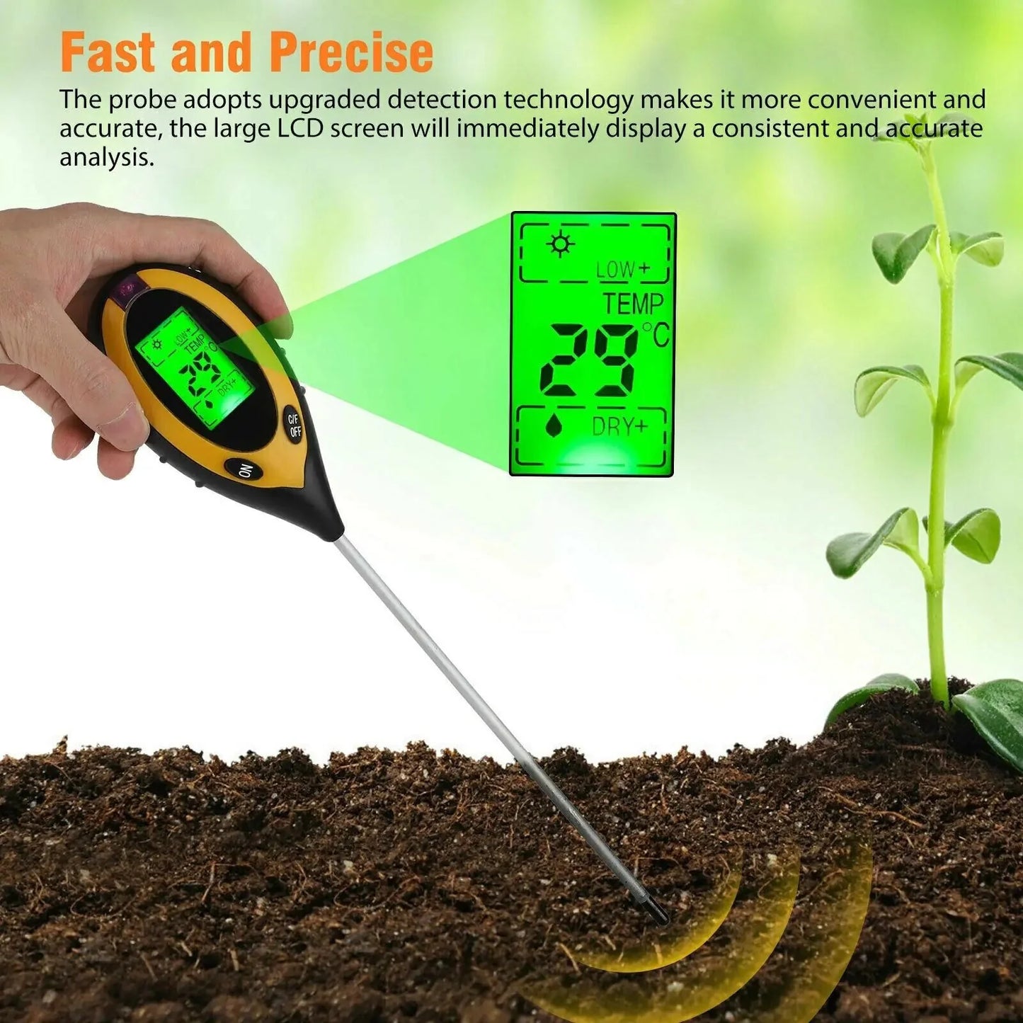 4 In 1 LCD Digital Soil Tester PH Water Moisture Temperature Sunlight Plant Test Anti Spier