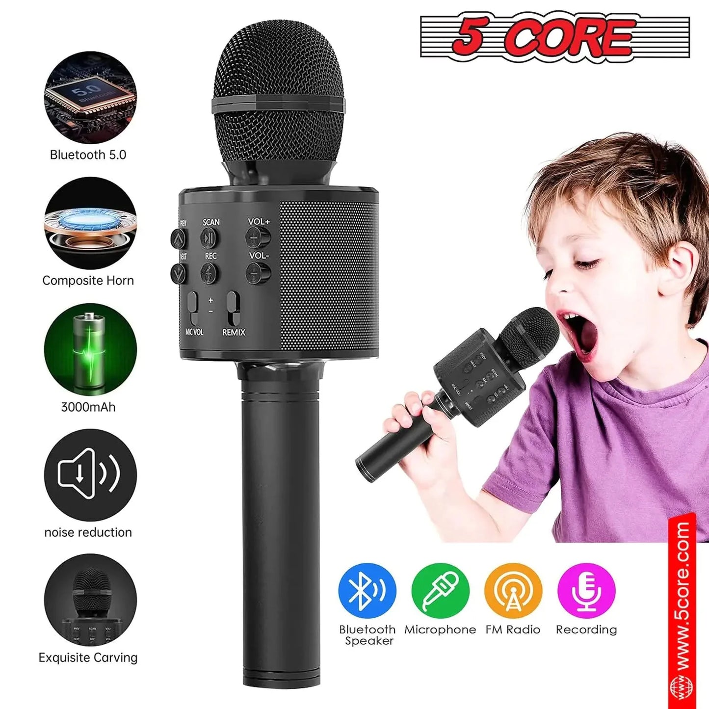 5Core Wireless Karaoke Microphone Bluetooth Mic Portable Handheld Microfonos Inalambricos Anti Spier