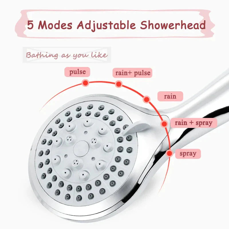 High Pressure Shower Head 5 Settings Handheld Shower Heads Spray With 5 FT Hose Anti Spier
