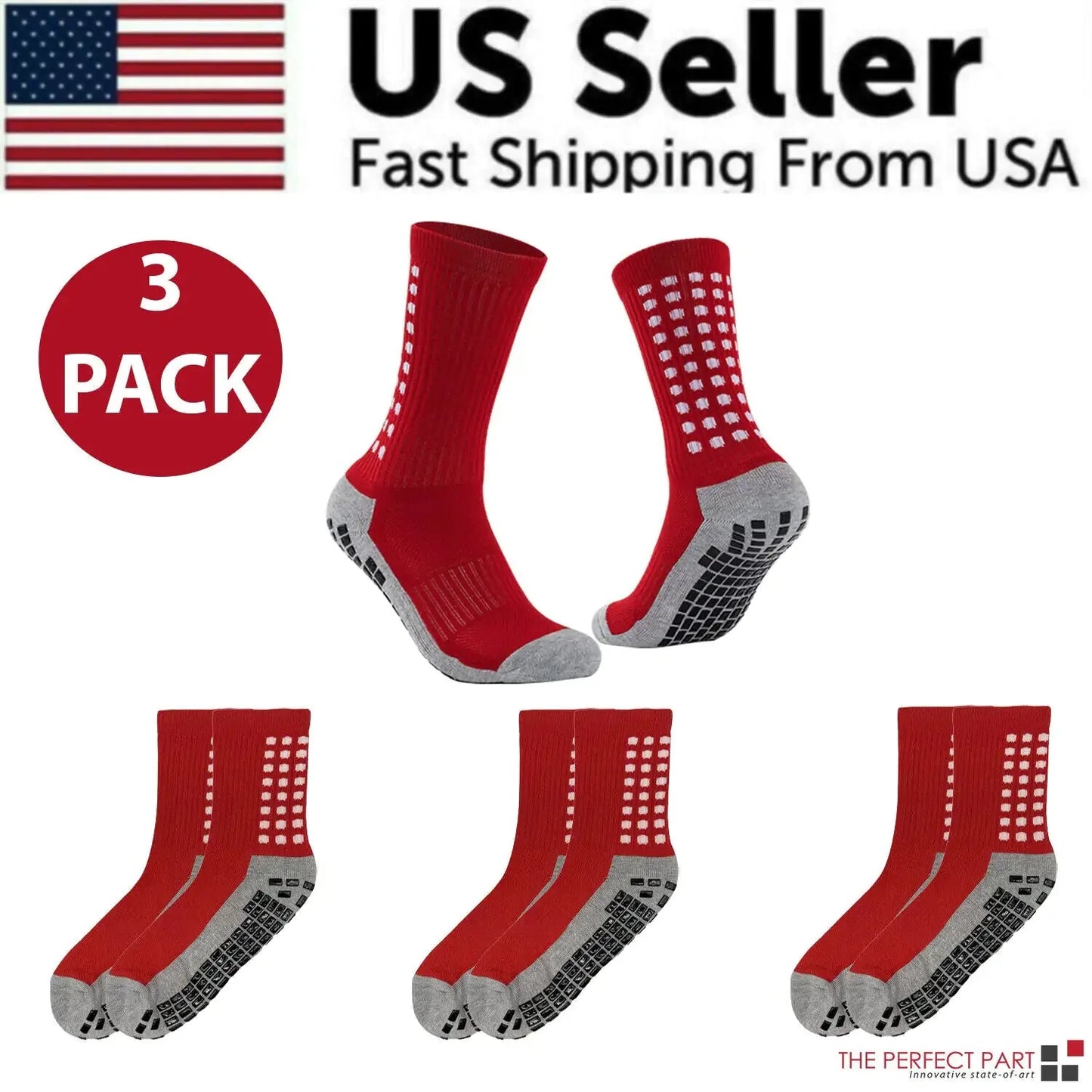 3 Pair Sport Socks Anti Slip W/ Grip Soccer Men Football Basketball Sock Premium Anti Spier