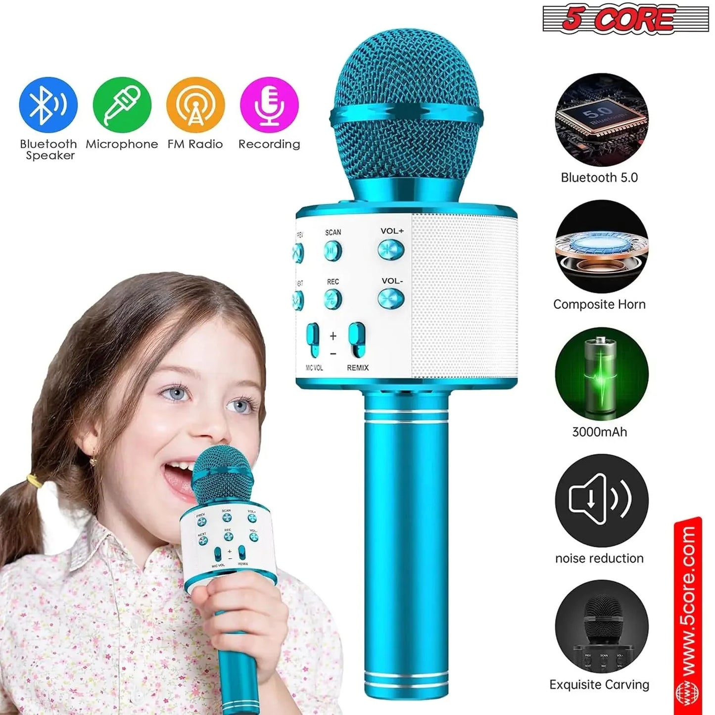 5Core Wireless Karaoke Microphone Bluetooth Mic Portable Handheld Microfonos Inalambricos Anti Spier