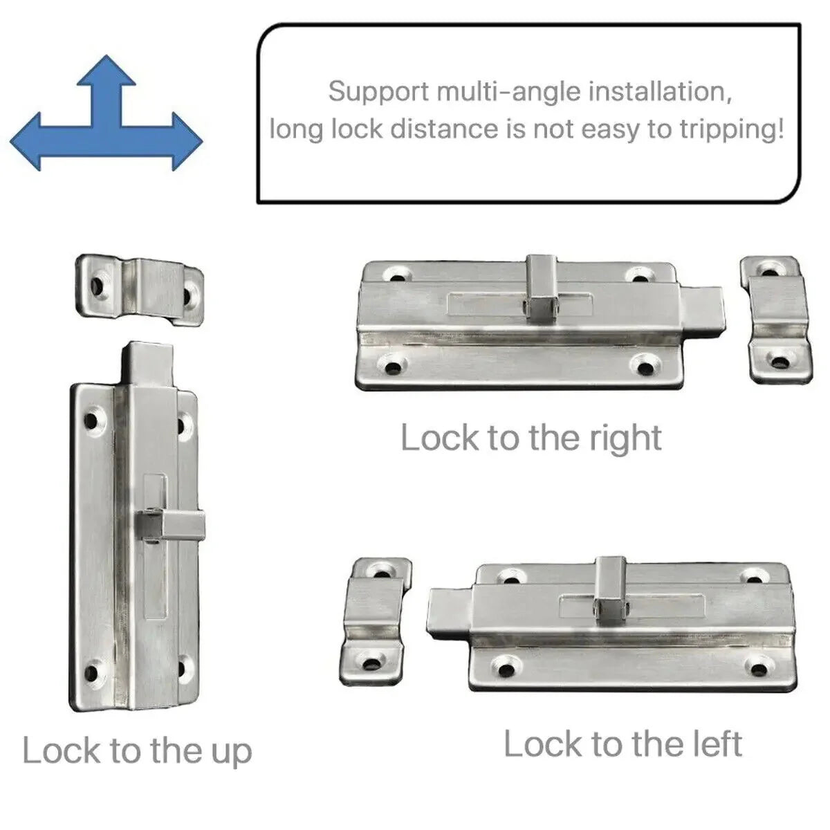 2Pcs Stainless Steel Latch Sliding Silver Doors Lock Keyless Door Bolt For Doors Anti Spier