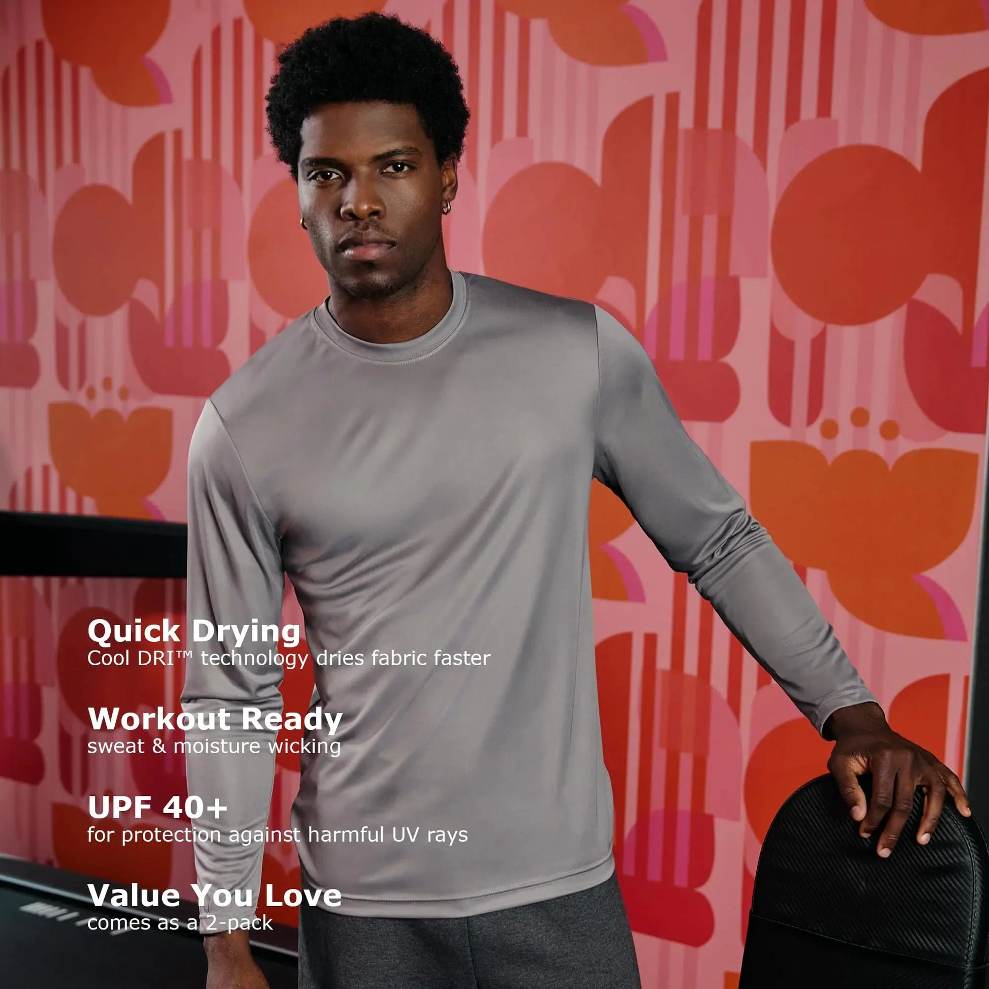 Hanes Sport Performance Long Sleeve T-Shirt, Performance Athletic Shirt, 2-Pack Large Safety Orange Anti Spier