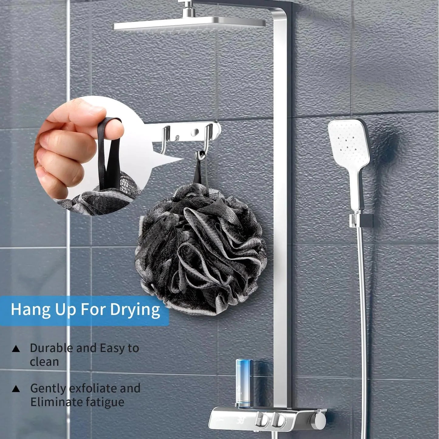 Bath Loofah Shower Sponge Body Back Scrubber Soft Mesh Shower Puffs Exfoliating Loofa for Women & Men Bath Accessories Cleaning Tool (4Pack 60G Black, Charcoal Black) 1 Count (Pack of 4) Anti Spier