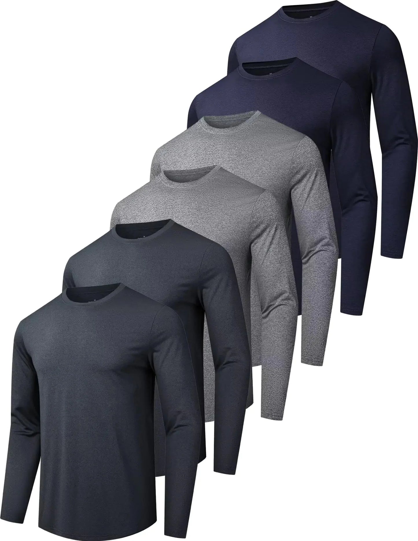 6 Pack Men's Quick Dry Long Sleeve Shirts Moisture Wicking Sun Protection UV UPF SPF Performance T-Shirt for Casual Small 2*black/2*grey/2*dark Grey(6 Pack) Anti Spier