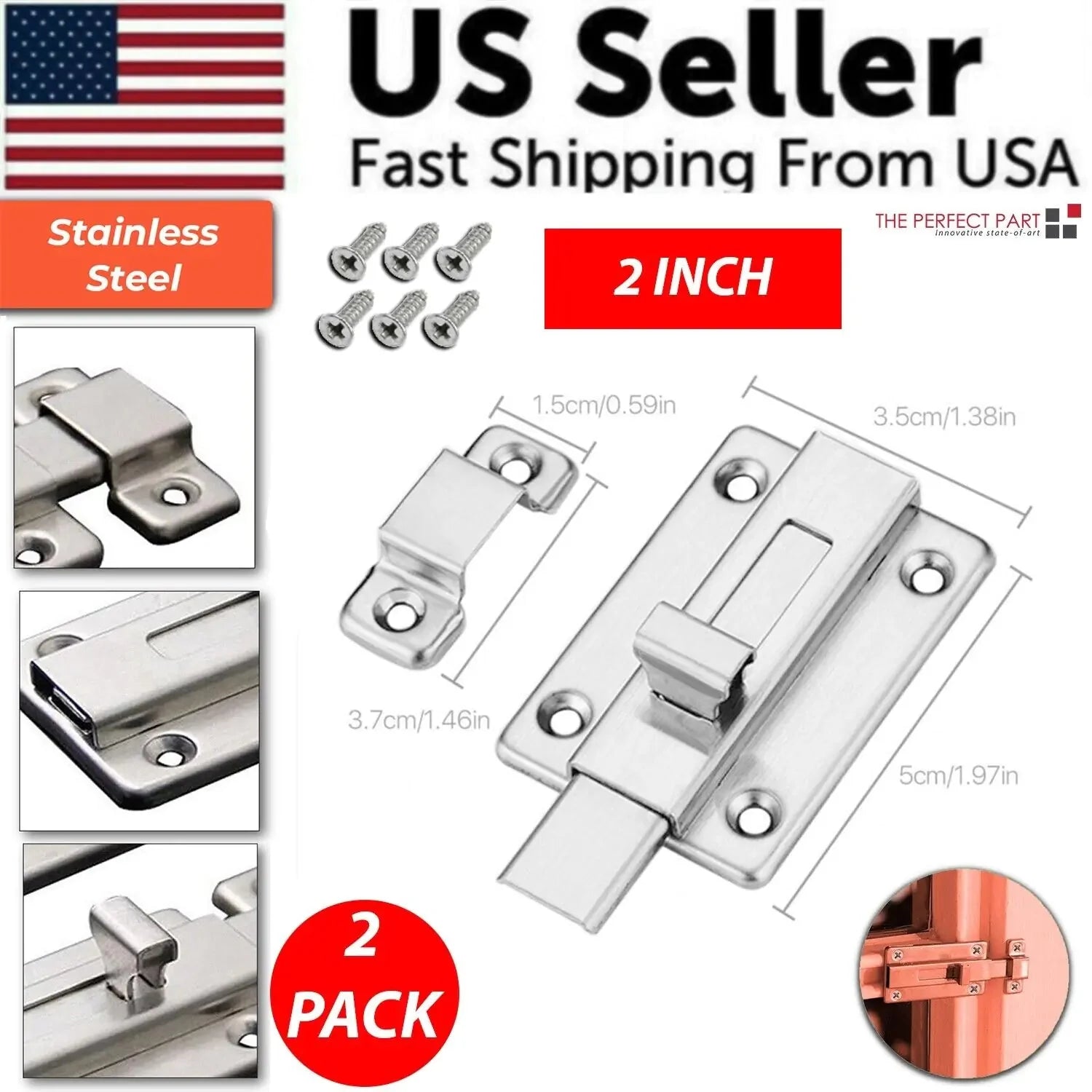 2Pcs Stainless Steel Latch Sliding Silver Doors Lock Keyless Door Bolt For Doors Anti Spier