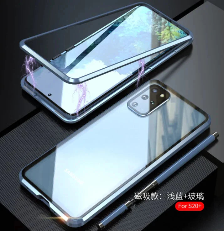 Samsung Galaxy Note 20 Tempered Glass Built-in Magnet Metal Bumper Case Anti Spier