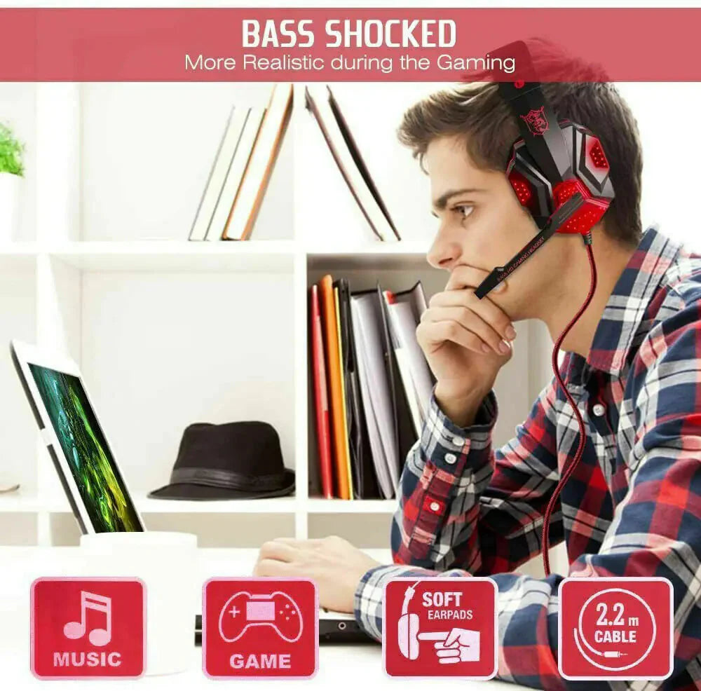 3.5mm Gaming Headset Mic LED Headphones Stereo Bass Surround For PC PS4 Xbox One Anti Spier