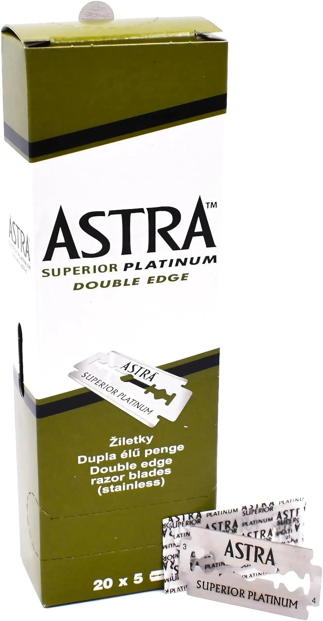 Astra Platinum Double Edge Safety Razor Blades,100 Blades (20 x 5) 100 Count (Pack of 1) Anti Spier