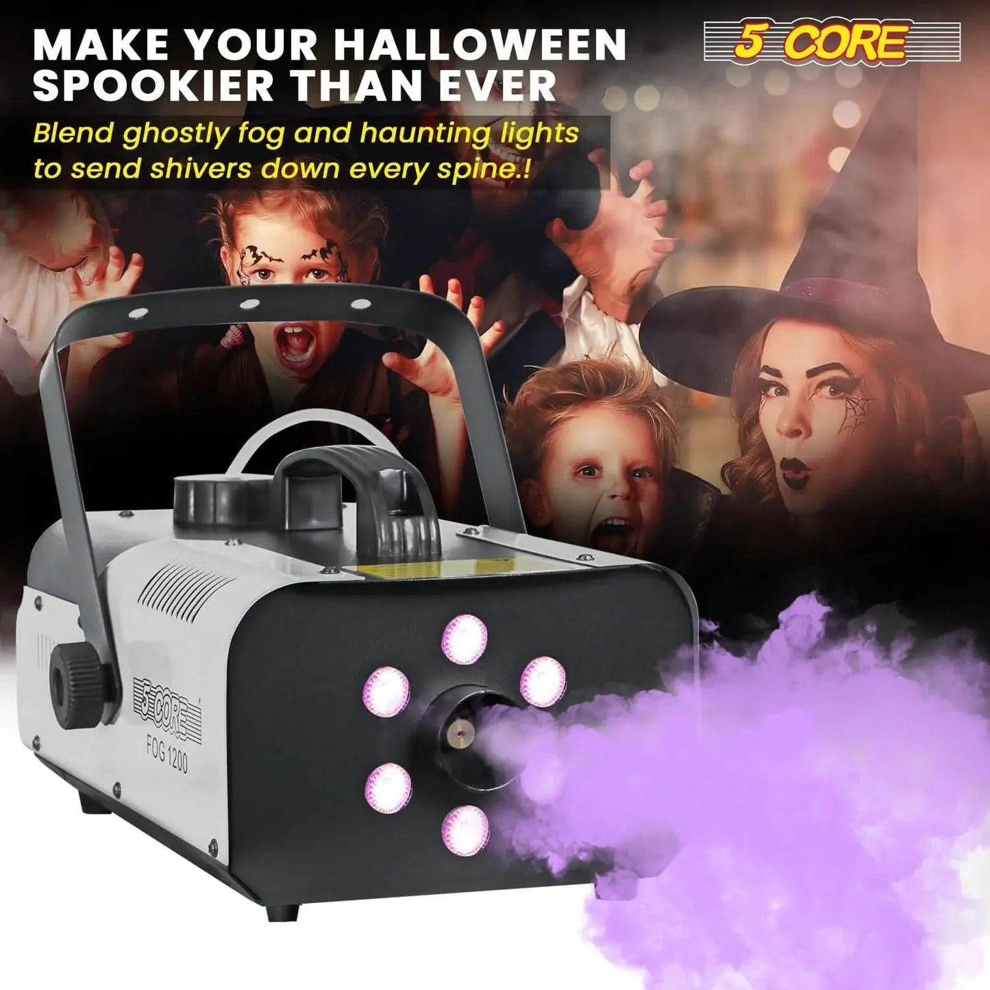 5Core Fog Smoke Machine 1200W Low Lying Indoor Outdoor 1L Fog Maker with LED Lights Anti Spier