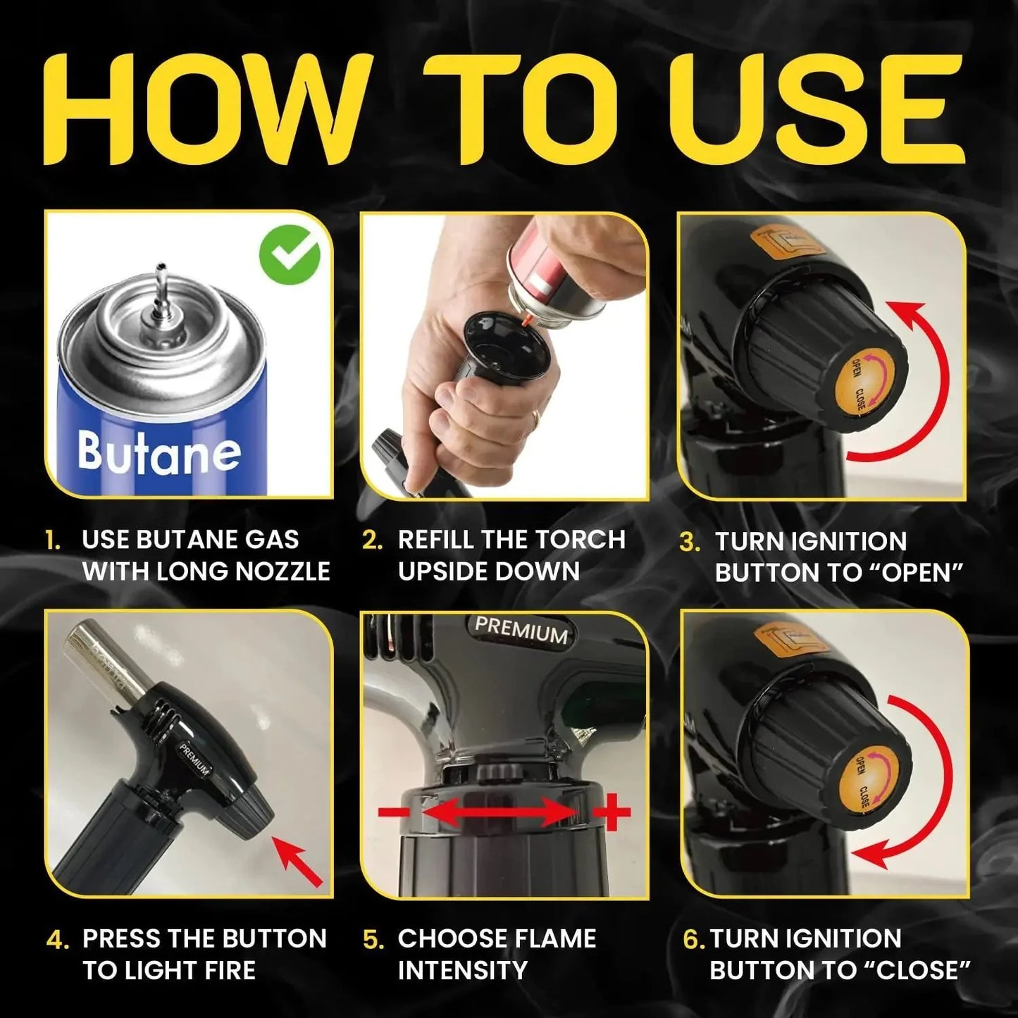 Butane Torch Adjustable Flame for Smoking Guns and Smokers with Wood Chips Bag Anti Spier