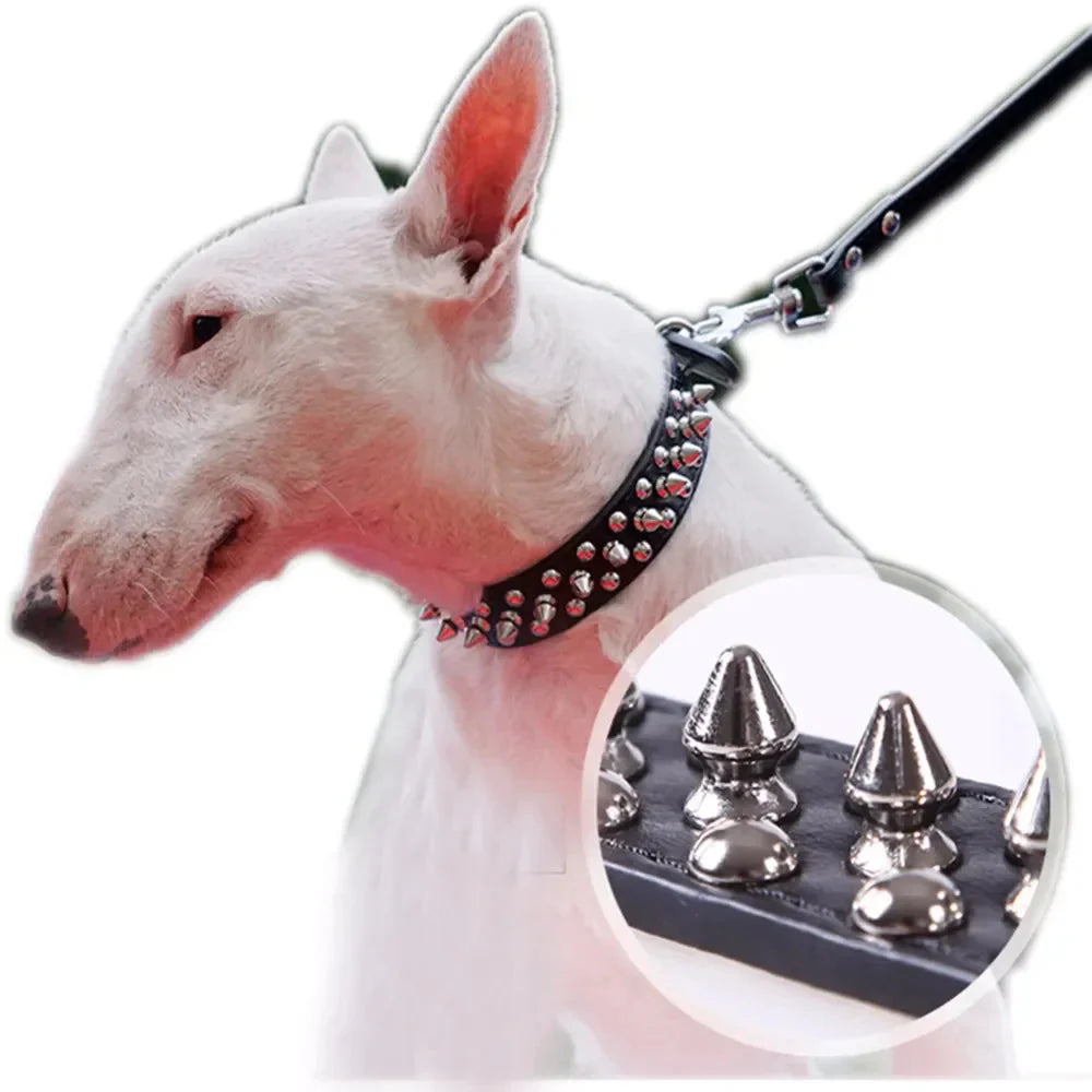 Spiked Studded Leather Dog Collar Rivets Pet Small Large Cat Pit Bull Adjustable Anti Spier