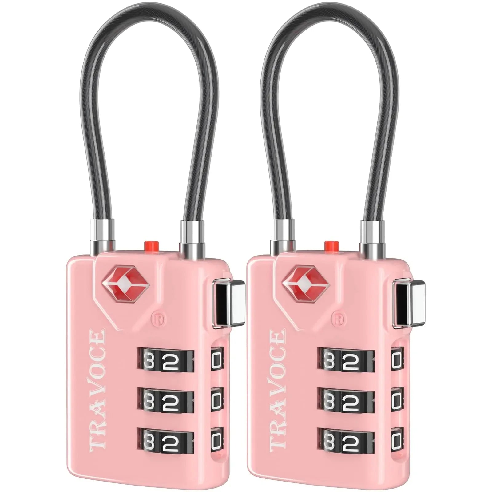 Search Alert TSA Approved Travel Combination Luggage Cable Locks for Suitcase, Gym Locker,Toolbox,Backpack 1,2,4,6 &10 pk Pink 2 Pack Anti Spier