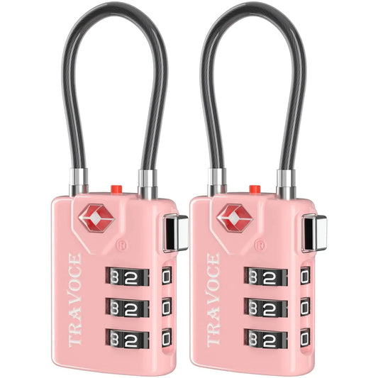Search Alert TSA Approved Travel Combination Luggage Cable Locks for Suitcase, Gym Locker,Toolbox,Backpack 1,2,4,6 &10 pk Pink 2 Pack Anti Spier