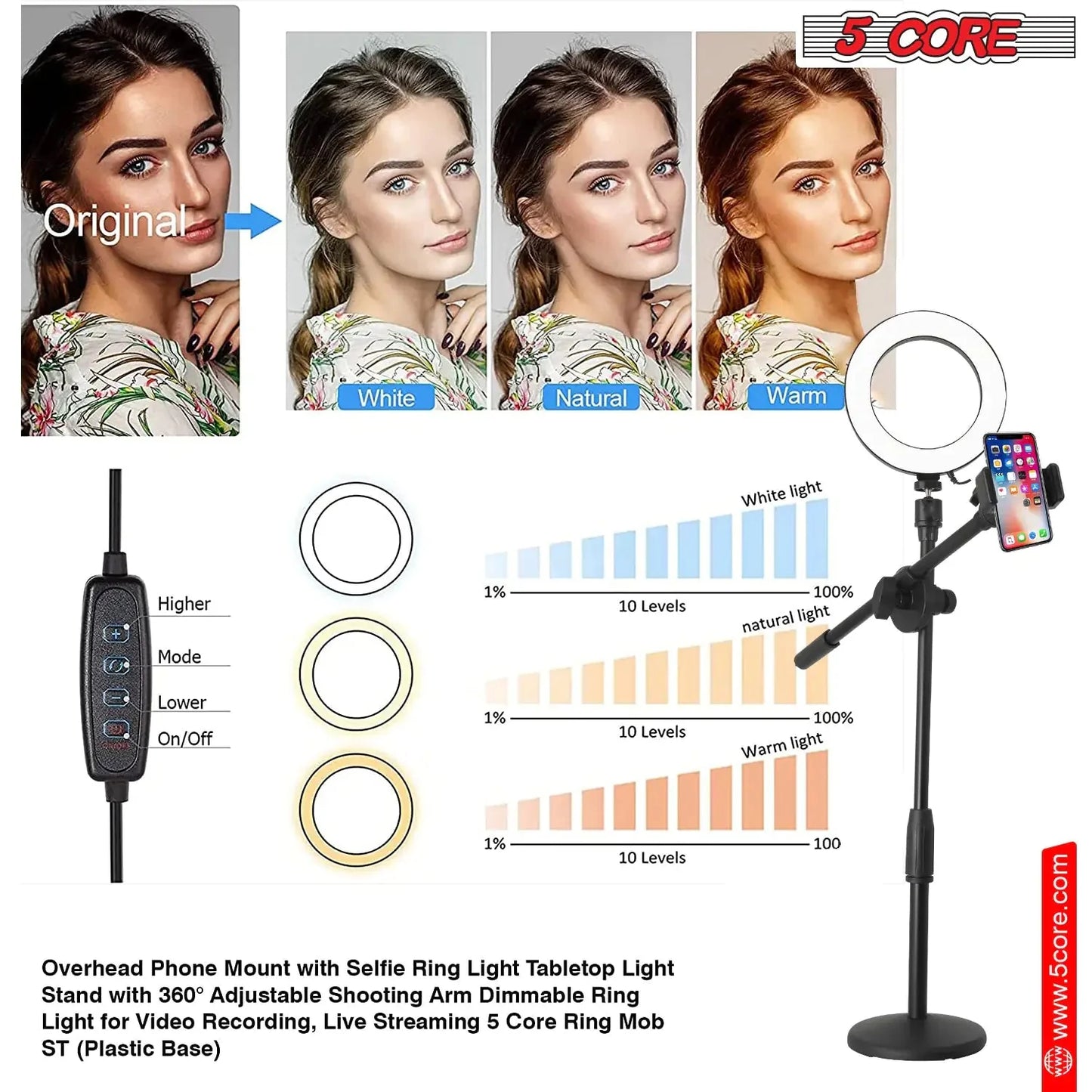 6 inch Ring Light with Cell Phone Stand Adjustable Ring light Angle  LED Circle Light w Phone Holder Anti Spier