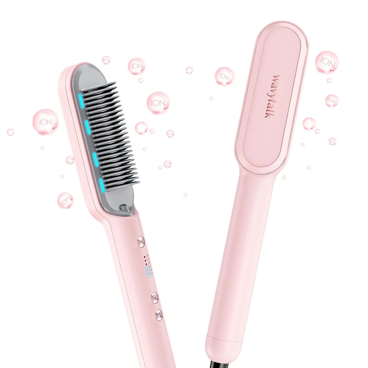 Wavytalk Hair Straightener Brush, Ionic Hair Straightening Comb for Women, Anti-Scald Ceramic Straightening Brush Fast Heating for Home Salon, Dual Voltage Pink. Anti Spier
