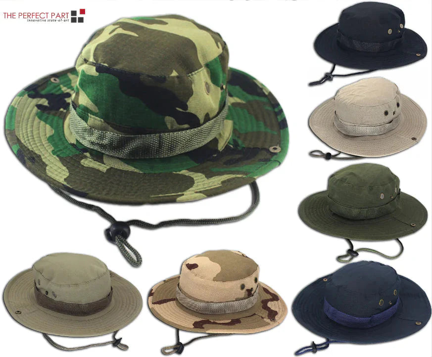 Boonie Bucket Hats Outdoor Fishing Hunting Wide Brim Mesh Camo Safari Sun Cap Anti Spier