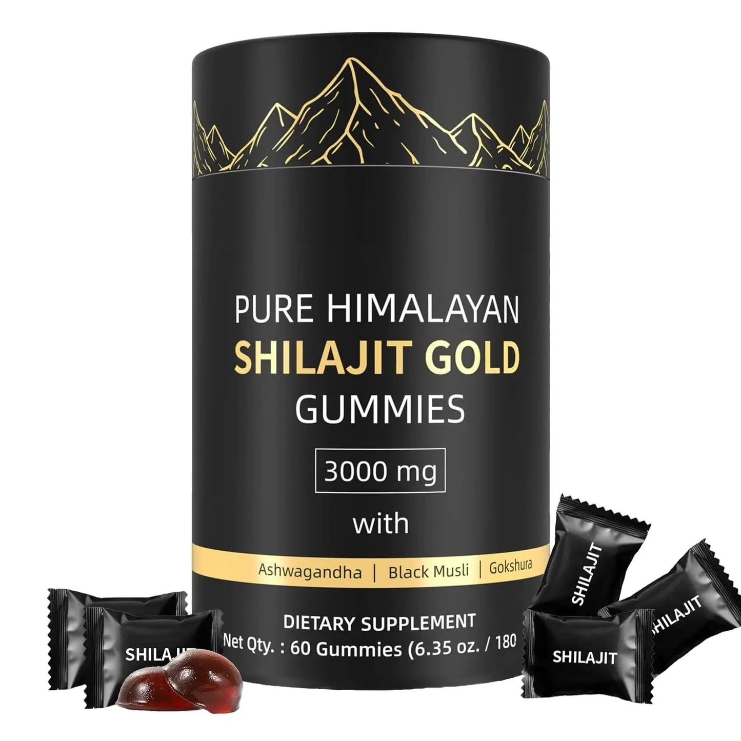 Shilajit Gummies Pure Himalayan Shilajit Gummies Gold No Added Sugar Non-GMO 100% Natural & Organic Ashwagandha Gokshura| Fulvic Acid & 85+ Trace Minerals for Men Women | 60 Gummy Anti Spier