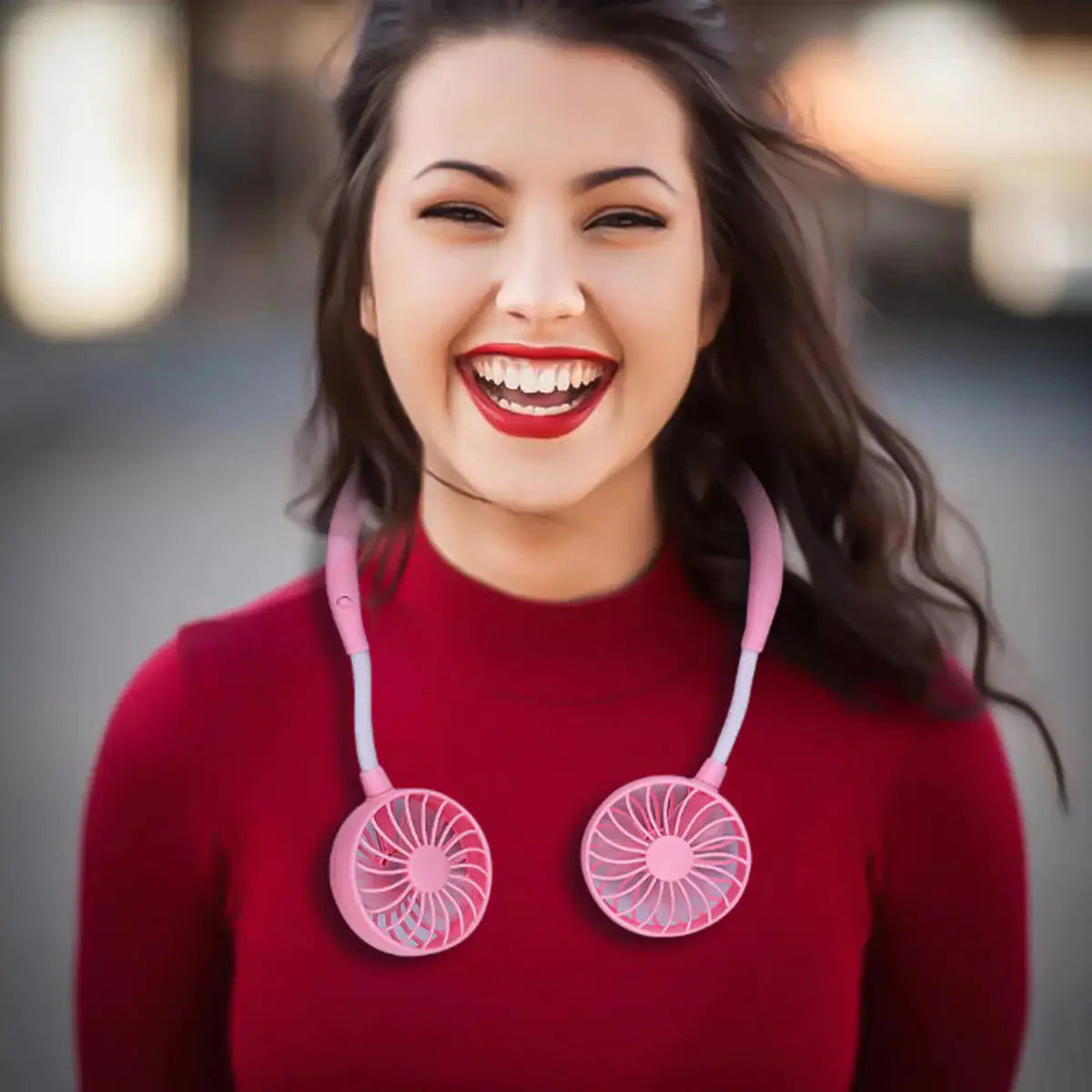 Beat The Heat Double Cool Cordless Breezy Mini Collar Fan Anti Spier