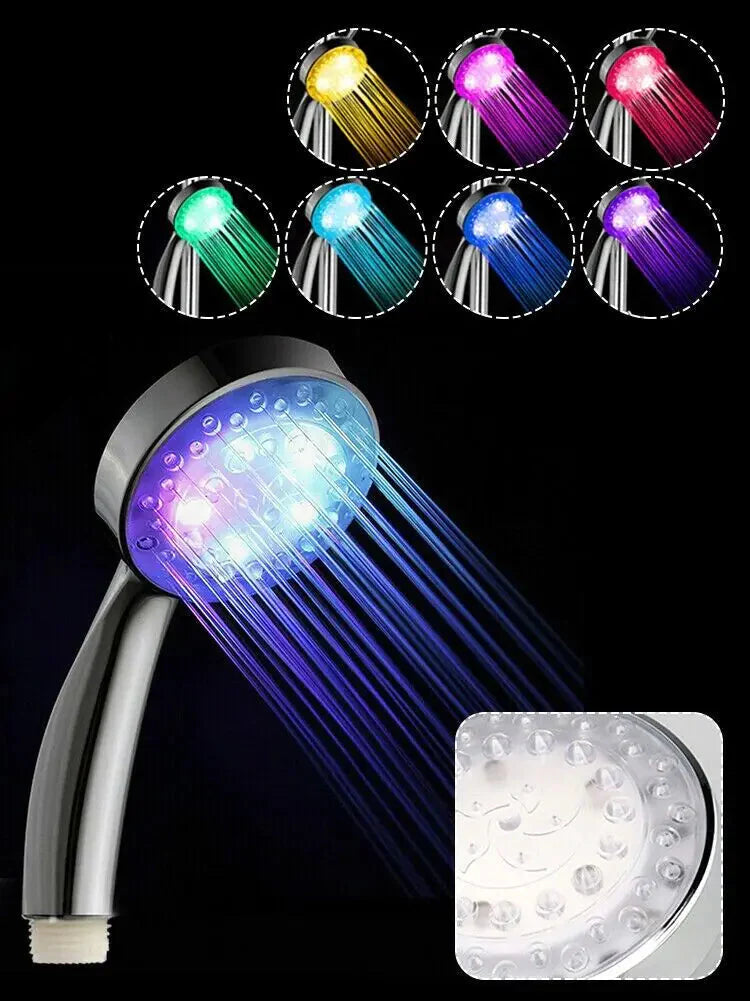 Handheld 7 Color Changing LED Light Water Bath Home Bathroom Shower Head Glow Anti Spier