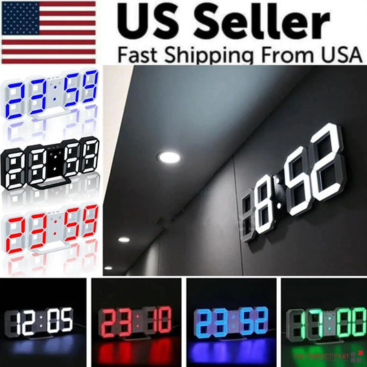 Digital 3D LED Big Wall Desk Alarm Clock Snooze 12/24 Hours Auto Brightness USB Anti Spier