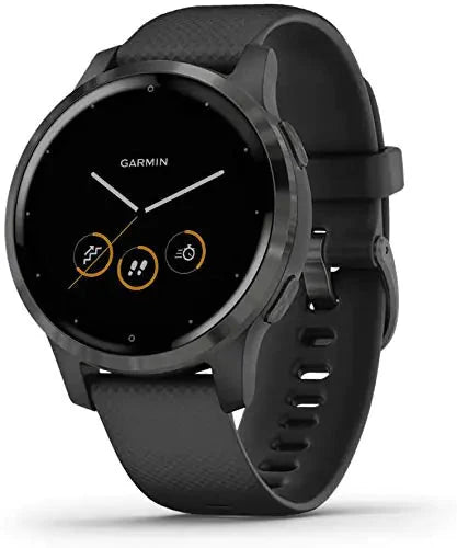 Garmin 010-N2172-11 Vivoactive 4S GPS Smartwatch Slate Stainless Steel Bezel with Black Case and Silicone Band (Renewed) Anti Spier