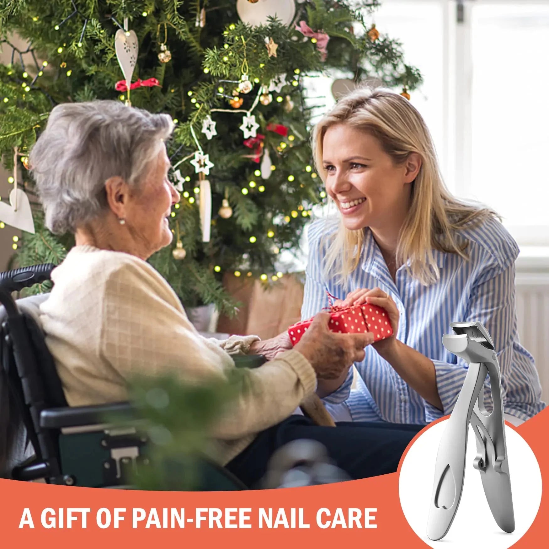 BEZOX Angled Head Nail Clippers for Seniors - Ergonomic Toenail Clipper for Thick Nails, Premium Steel Nail Cutter Trimmer with Catcher for Men and Women - Silver Small Sand Silver Anti Spier