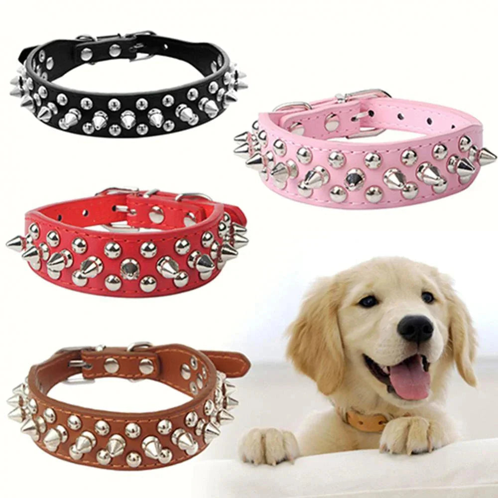 Spiked Studded Leather Dog Collar Rivets Pet Small Large Cat Pit Bull Adjustable Anti Spier
