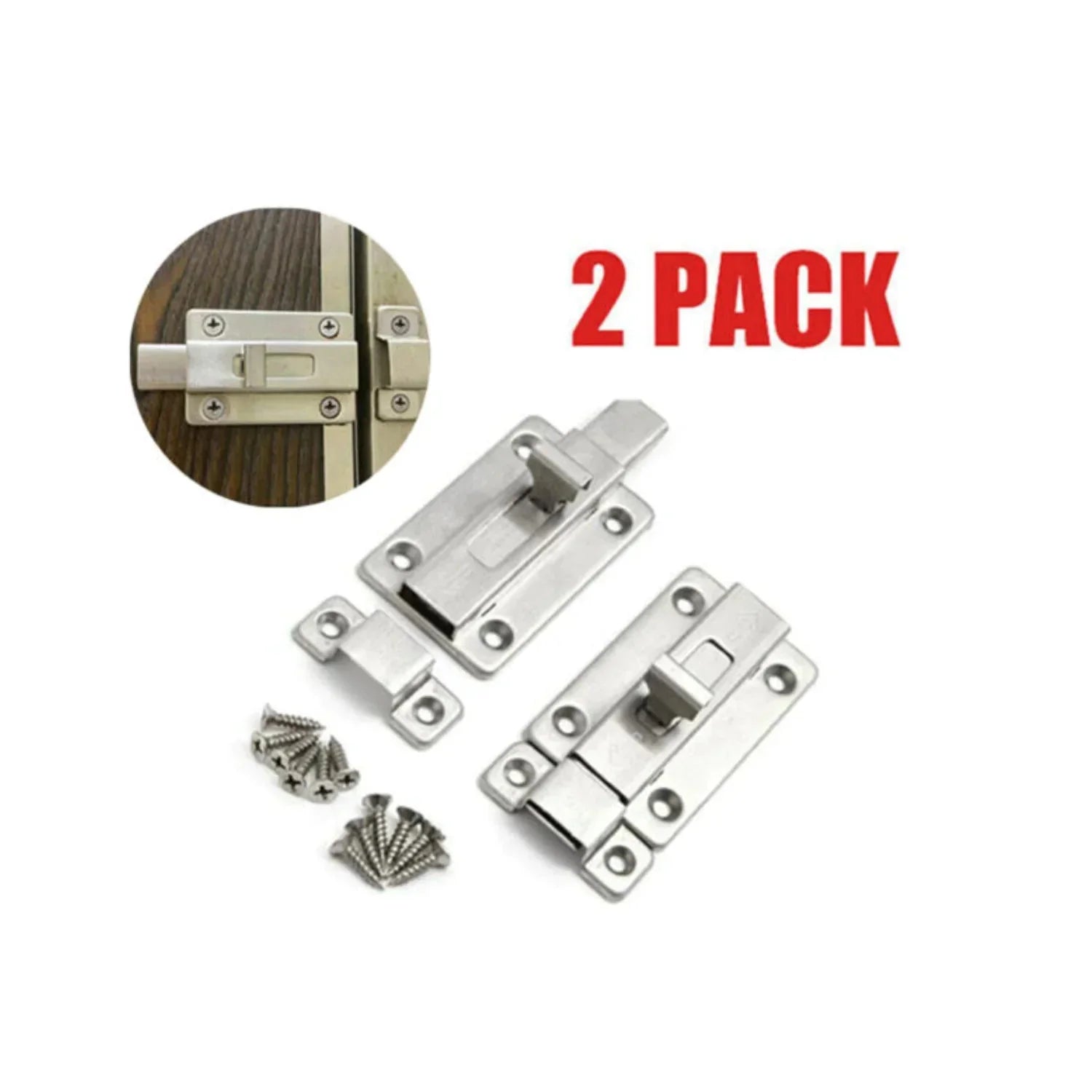 2Pcs Stainless Steel Latch Sliding Silver Doors Lock Keyless Door Bolt For Doors Anti Spier
