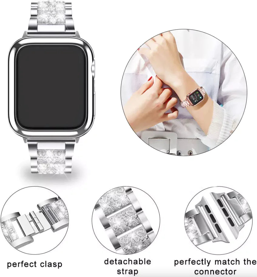 Crystal Bling Band Case iWatch Strap For Apple Watch Ultra Series 8 7 SE 6 5 4 3 - Anti Spier 