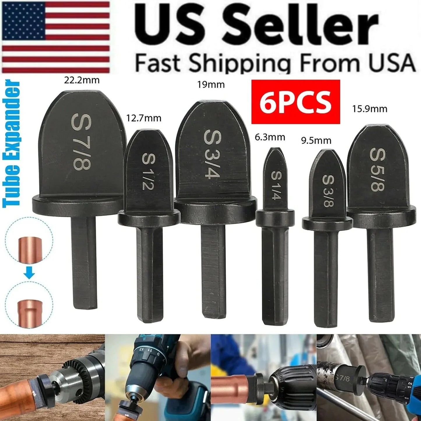 6x Swaging Tool Drill Bit Set Air Conditioner Copper Pipe Flaring Tube Expander Anti Spier