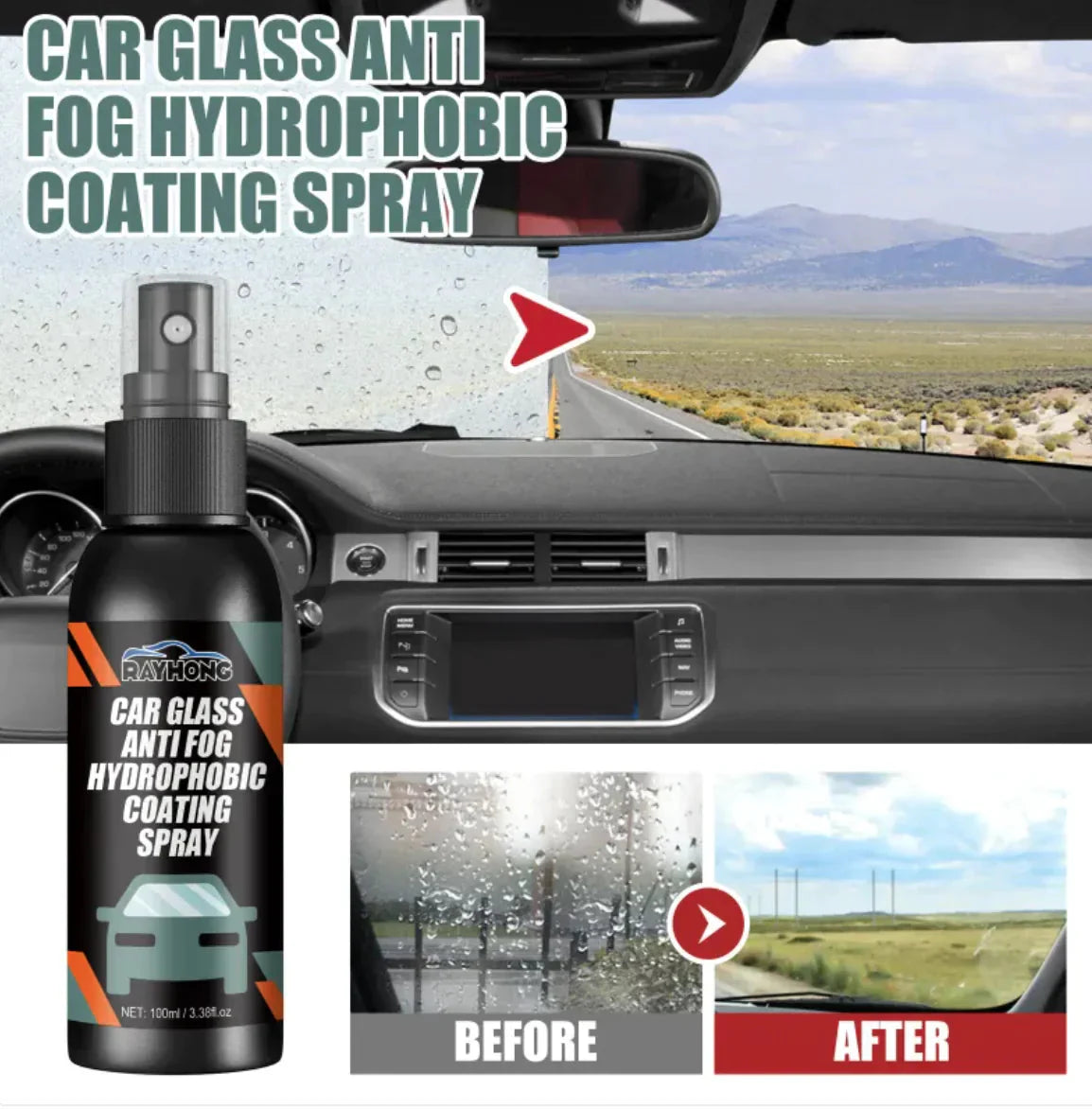 Hydrophobic Windshield Cleaning Spray Anti Spier