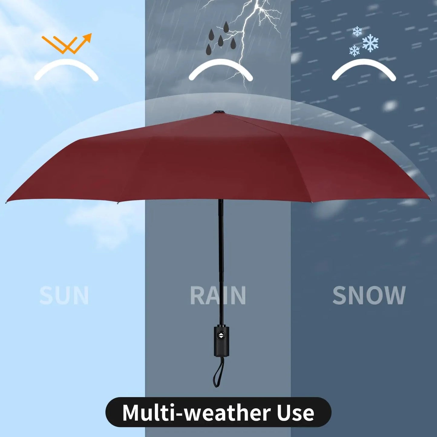 Yoobure Windproof Travel Umbrella, Automatic Umbrellas for Rain, Portable & Compact Umbrella for Backpack, Sun Umbrella for Walking, Folding Small Umbrella for Car, Lightweight Strong UV Protection Auto-Burgundy Red Anti Spier