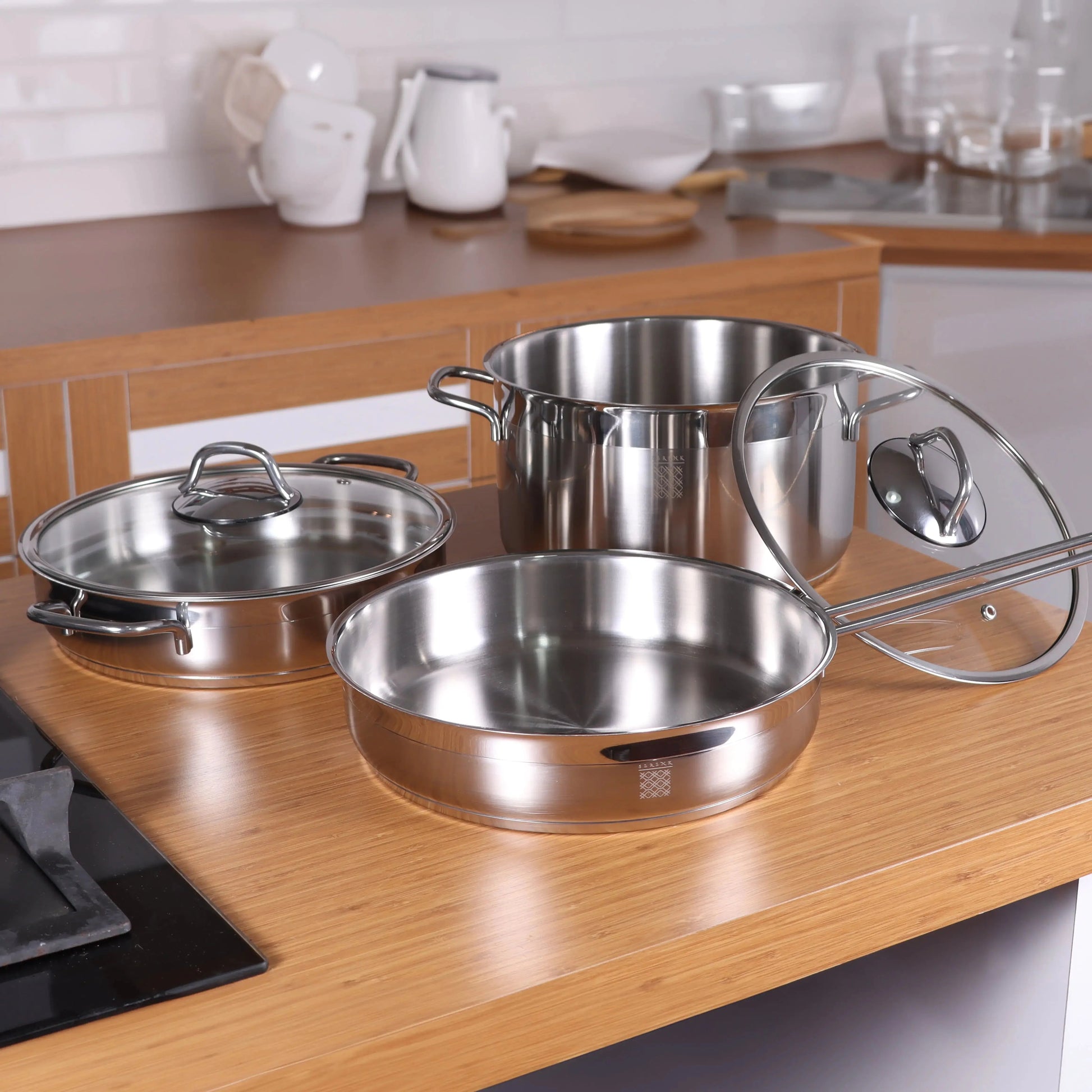 Serenk Modernist 5 Piece Stainless Steel Pots and Pan Set Anti Spier