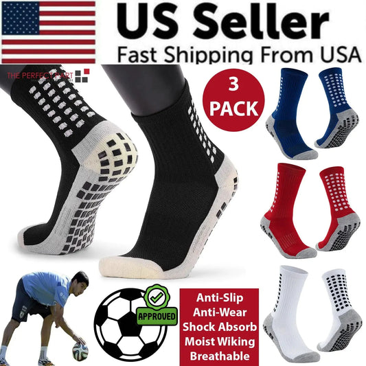 3 Pair Sport Socks Anti Slip W/ Grip Soccer Men Football Basketball Sock Premium Anti Spier