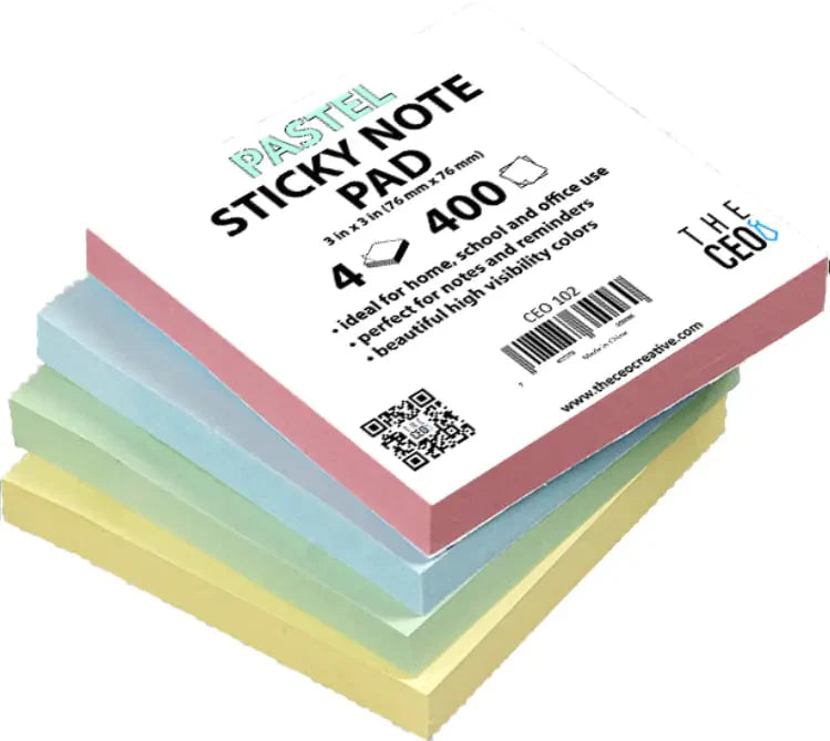 100 Ct. 3x3 Pastel Stick On Notes (4/Pack) – Sticky Notes Anti Spier