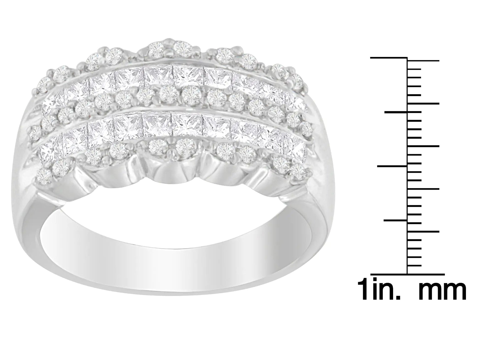 14K White Gold 1 1/7ct. TDW Round and Princess-Cut Diamond Ring(H-I, SI2-I1) - Anti Spier 