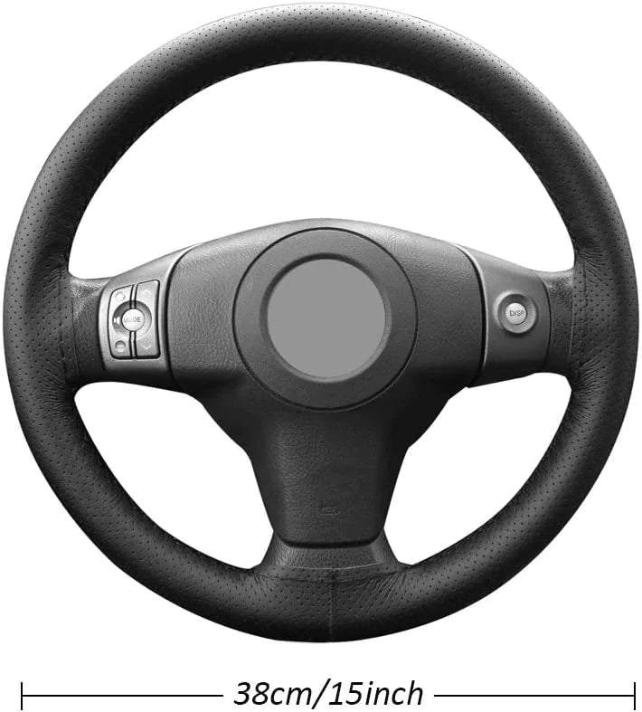 Genuine Leather DIY Car Steering Wheel Cover Anti-slip For 15"/38 cm Black US Anti Spier
