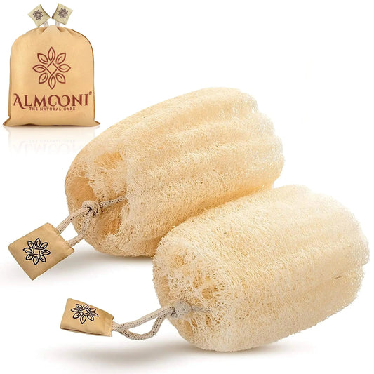 Almooni Egyptian Loofah Exfoliating Body Scrubber, Natural Real Egyptian Shower Loofah Sponge Body Scrubber for Women and Men, for Body and Face That Will Get You Clean - 2 Count (1 Pack) 2 Count (Pack of 1) Anti Spier
