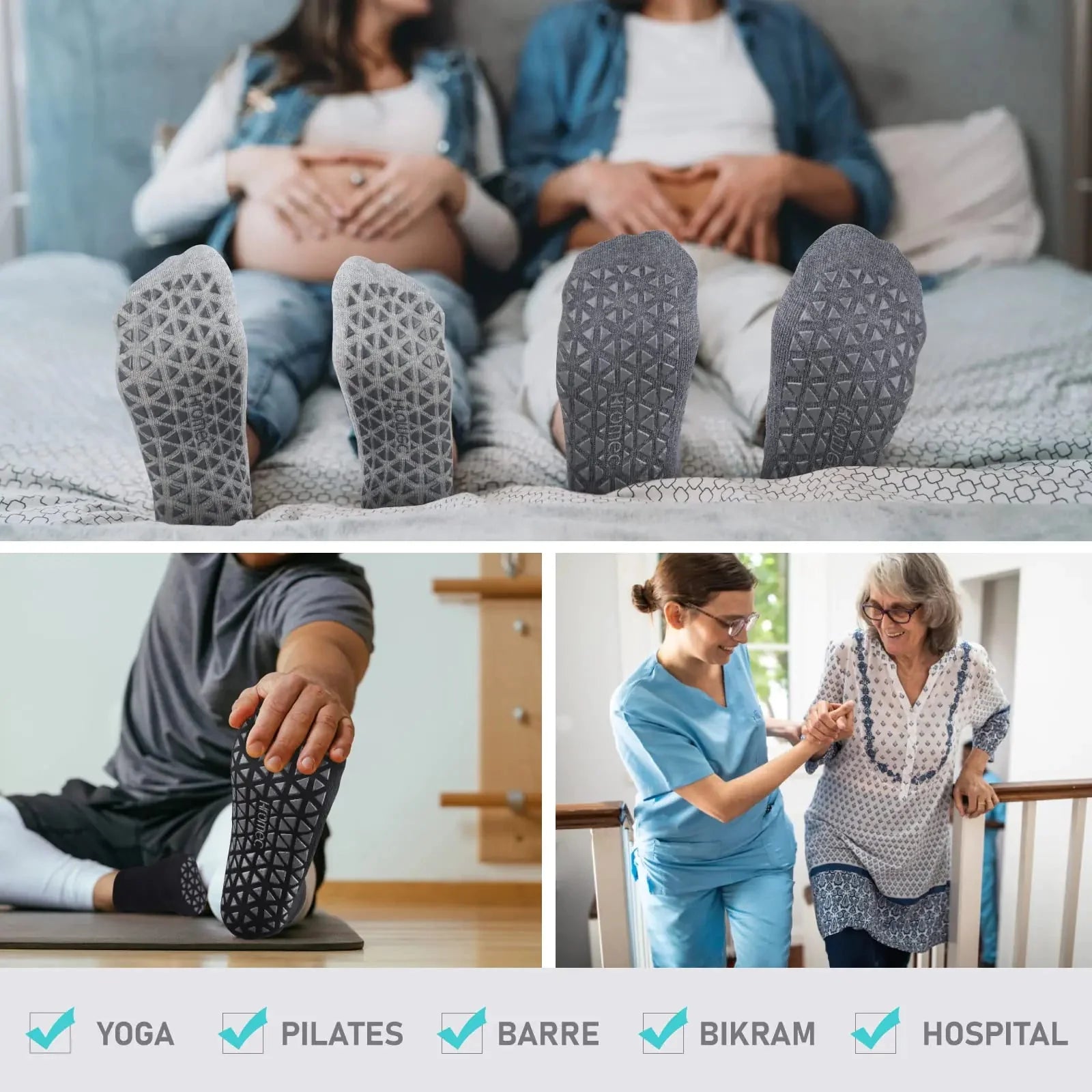 Non Slip Yoga Socks with Grips for Pilates, Ballet, Barre, Barefoot, Hospital Anti Skid Socks for Women and Men Small 6 Pairs-2 Black/2 Dark Gray /2 Gray Anti Spier