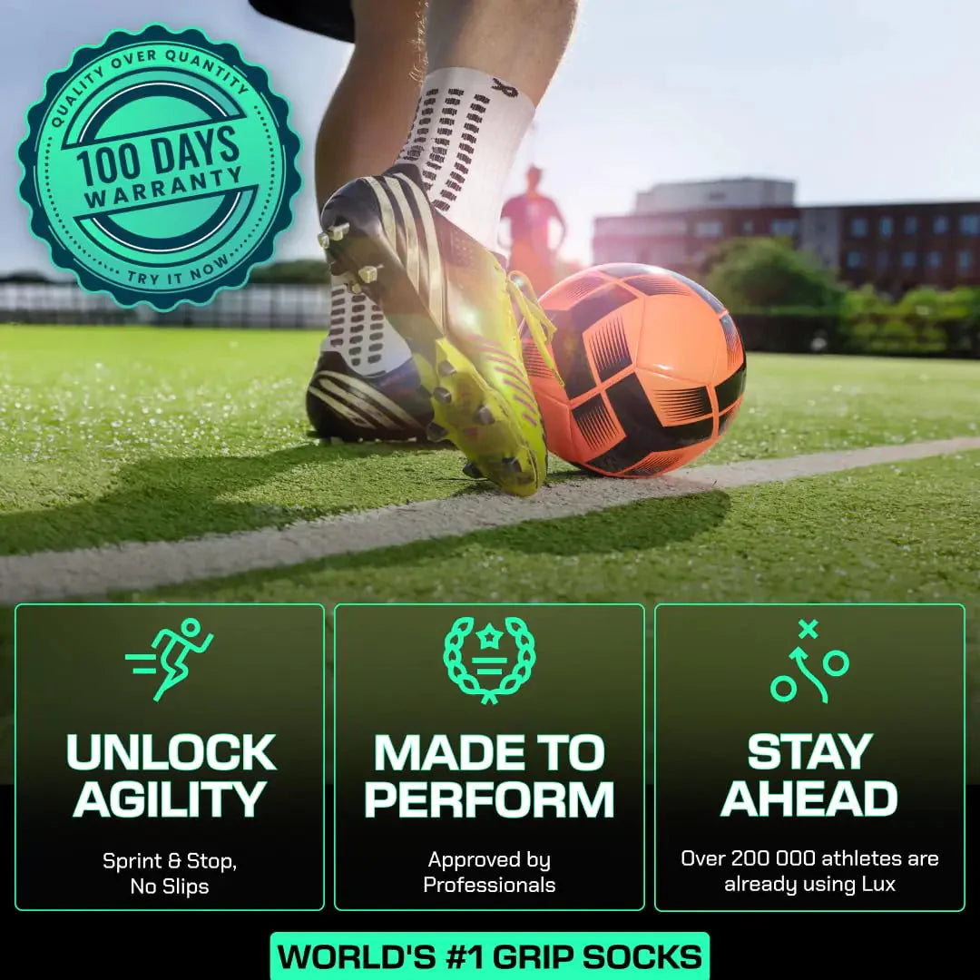 Lux Dual Grip Socks - Soccer Grip Socks for Men and Women. GripArray™ Performance & Comfort - Anti-Slip Grip Socks for Soccer Large White (2 Packs) Anti Spier