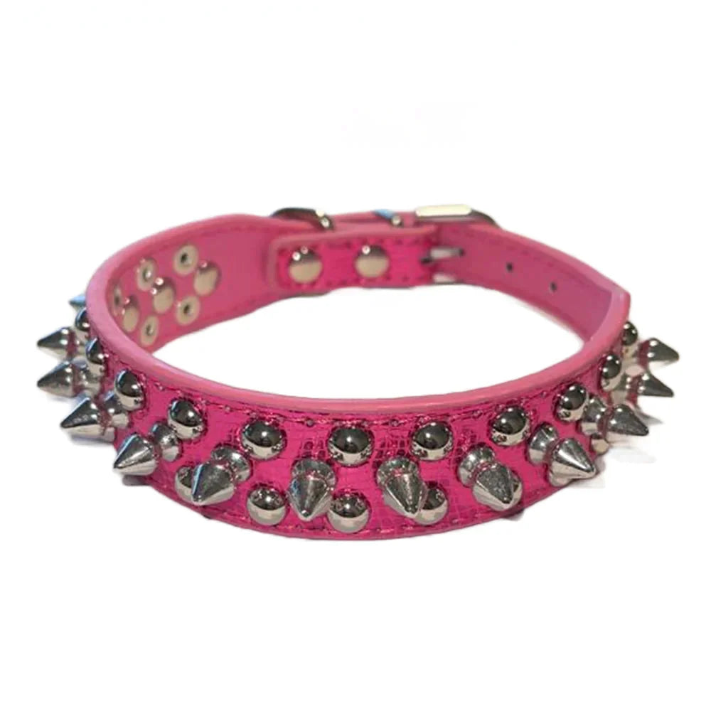Spiked Studded Leather Dog Collar Rivets Pet Small Large Cat Pit Bull Adjustable Anti Spier