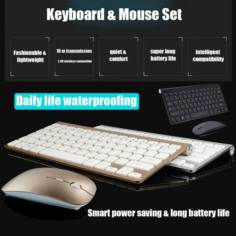 Mini Wireless Keyboard And Mouse Set Waterproof 2.4G For Mac Apple PC Computer Anti Spier