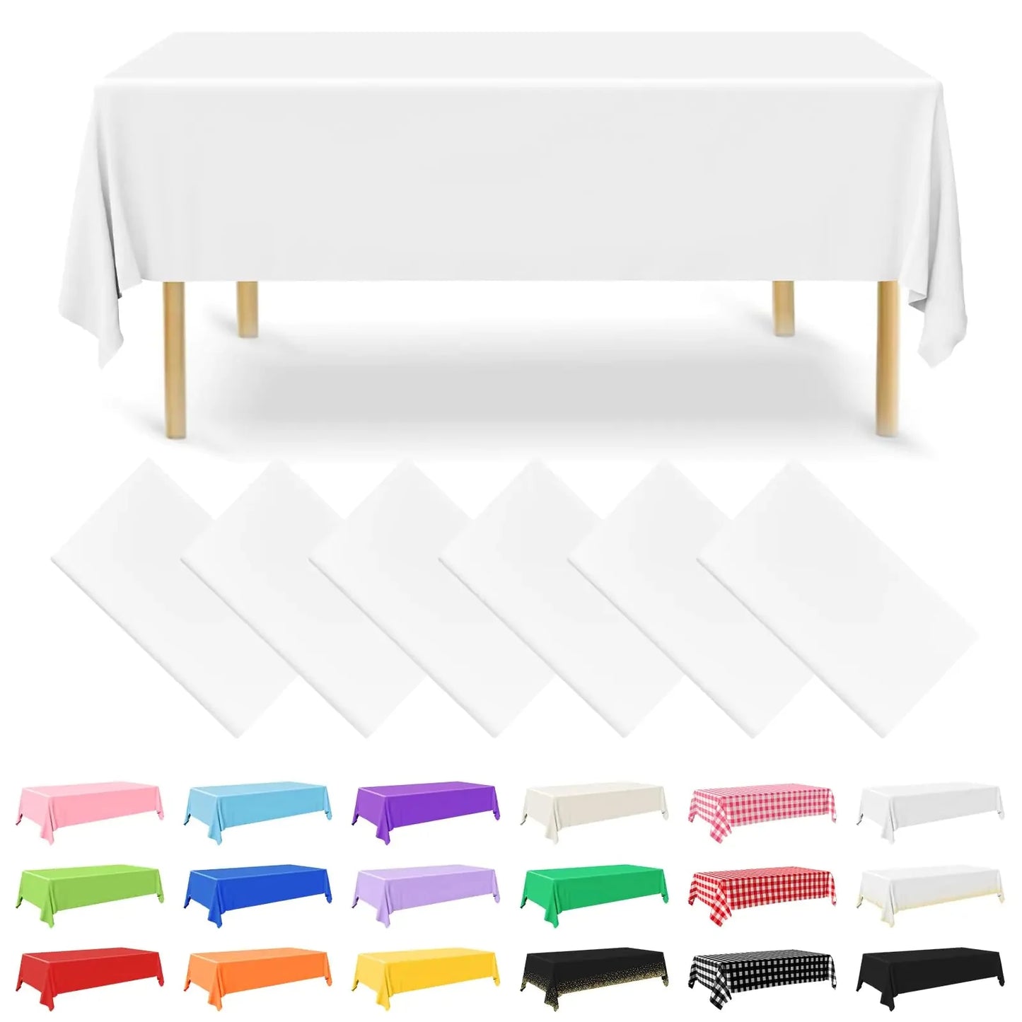 NACHLYNN 6 Pack Disposable Plastic Tablecloths 54 x 108 Inch White Rectangle Table Cover for Holiday Party Engagement Weddings Baptism Birthday Decoration Anti Spier